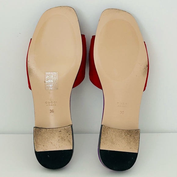 Gucci Red and Purple Suede Interlocking GG Cut Out Slide Sandals Size IT 36 - Picture 6 of 9